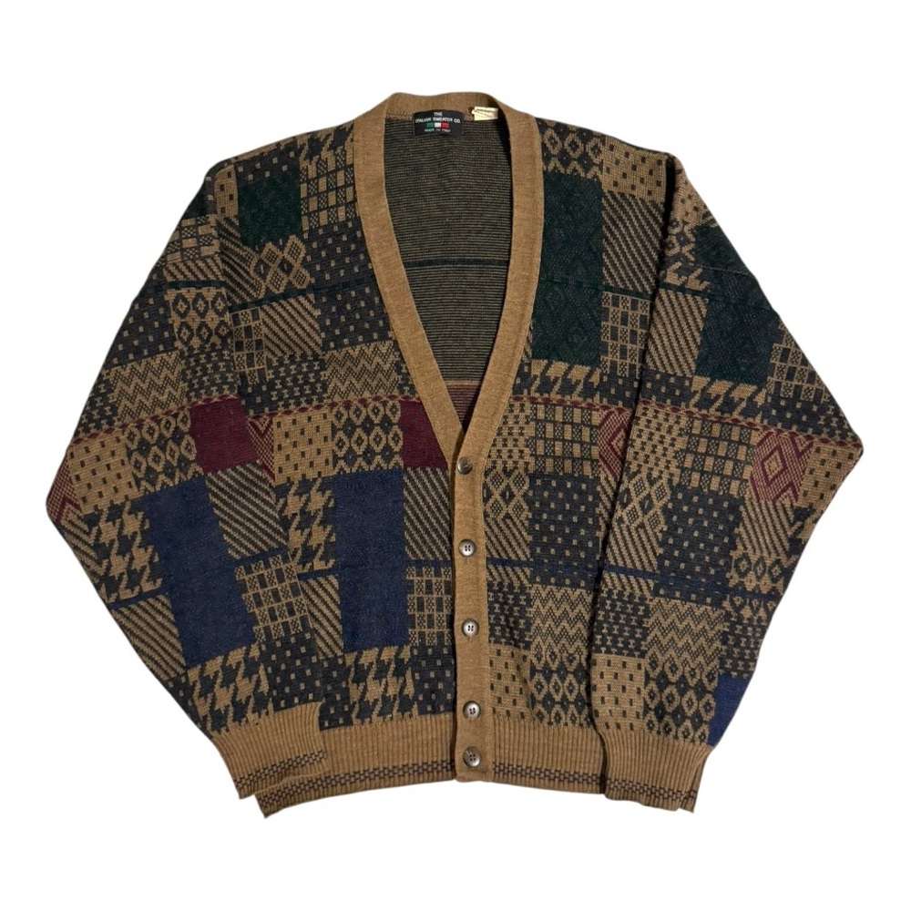 The Italian Sweater Vintage Brown Patchwork Wool Men’s Fall Cardigan - Picture 2 of 13